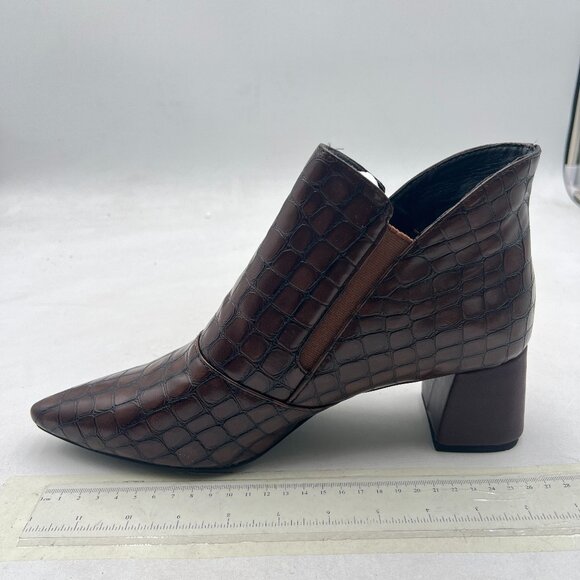 YDN Chocolate Sexy Pointed Toe Ankle Boots Chunky Low Heel Booties Pull on Shoe - Picture 2 of 8